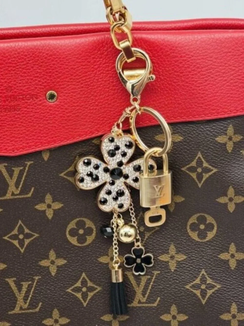 LV Gold Padlock 🔑 Authentic Louis Vuitton Charm + Unbranded Flower Keychain